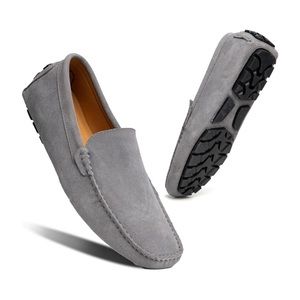 Go Tour Mens Handmade Suede Leather Casual Loafers Shoes. Size 8- color gray‎